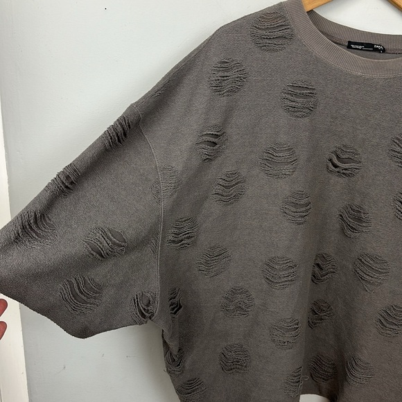 Zara Grey Dolman Short Sleeveeve Ripped Distressed Sweater Sz S - Picture 4 of 10